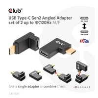 Club3D set adapterů USB-C Gen2 angled adapter set of 2, 4K120Hz, 240W, (M/F)