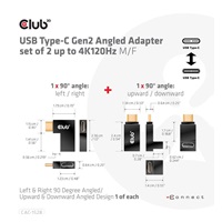 Club3D set adapterů USB-C Gen2 angled adapter set of 2, 4K120Hz, 240W, (M/F)