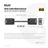 Club3D kabel oboustranný VGA, M/M, 28AWG, 3m