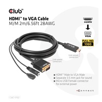 Club3D kabel HDMI na VGA, M/M, 28AWG, 2m