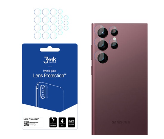 3mk hybridní sklo Lens ochrana kamery pro Samsung Galaxy S22 Ultra (SM-S908) 4ks