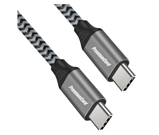 PREMIUMCORD Kabel USB-C M/M, 100W 20V/5A 480Mbps bavlněný oplet, 2m
