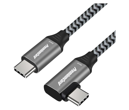 PREMIUMCORD Zahnutý kabel USB-C (USB 3.2 Gen 2, 3A, 60W, 20Gbit/s), hliníkové krytky konektorů, 0,5m