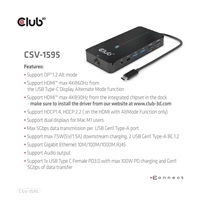 Club3D hub USB-C, 7-in-1 hub s 2x HDMI, 2x USB Gen1 Type-A, 1x RJ45, 1x 3.5mm audio, 1x USB Gen1 Type-C, 100W PD