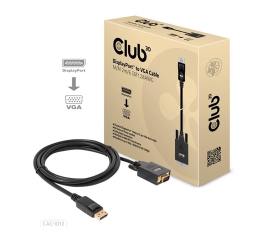Club3D kabel DP na VGA, M/M, 2m, 28 AWG