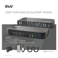 Club3D síťový přepínač - Switch, HDMI KVM Switch - Dual HDMI 4K 60Hz