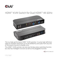 Club3D síťový přepínač - Switch, HDMI KVM Switch - Dual HDMI 4K 60Hz