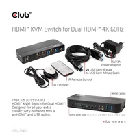Club3D síťový přepínač - Switch, HDMI KVM Switch - Dual HDMI 4K 60Hz
