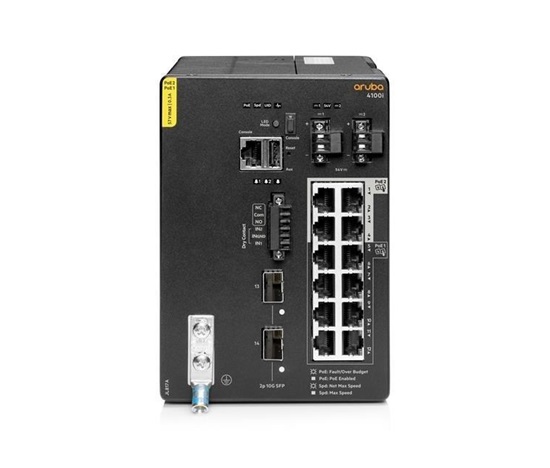 Aruba 4100i 12-port 1GbE (8-port Class 4 POE and 4-port Class 6 POE) 2-port SFP+ DIN Mount Switch