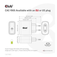 Club3D cestovní nabíječka PPS 65W GAN technologie, USB Type-C, Power Delivery(PD) 3.0 Support