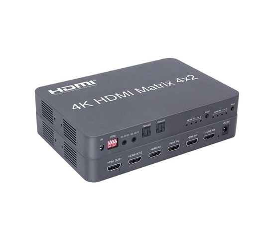 PremiumCord HDMI matrix switch 4:2 s audiem, rozlišení 4Kx2K