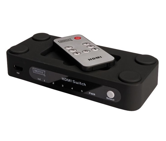 PremiumCord HDMI switch 5:1 s dálkovým ovladačem a napájecím adaptérem