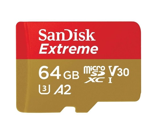 SanDisk micro SDXC karta 64GB Extreme Action Cams and Drones (170 MB/s Class 10, UHS-I U3 V30) + adaptér