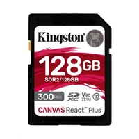 Kingston SDXC karta 128GB Canvas React Plus SDXC UHS-II 300R/260W U3 V90 for Full HD/4K/8K