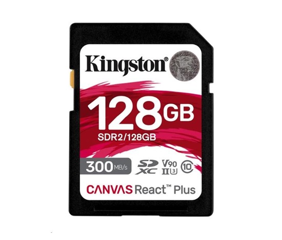 Kingston SDXC karta 128GB Canvas React Plus SDXC UHS-II 300R/260W U3 V90 for Full HD/4K/8K
