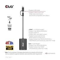 Club3D adaptér USB Gen1 Type-C/-A to Dual HDMI (4K/30Hz) / VGA (1080/60Hz)
