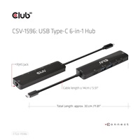Club3D hub USB-C, 6-in-1 Hub s HDMI 8K30Hz, 2xUSB Type-A, RJ45 a 2xUSB Type-C, Data a PD nabíjení 100W