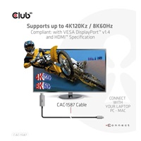 Club3D kabel USB-C na HDMI, 4K120Hz 8K60Hz HDR10 s DSC1.2, Aktivní kabel, M/M, 3m