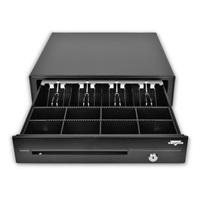 Virtuos pokladní zásuvka C420D - s kabelem, kovové držáky, 9-24V, černá