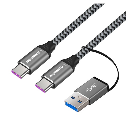 PremiumCord kabel USB-C (USB 3.2 GEN 2, 5A, 100W, 20Gbit/s) bavlněný oplet, 2m