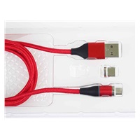 PREMIUMCORD Magnetický micro USB a USB-C nabíjecí a datový kabel 1m, červený