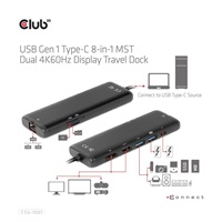 Club 3D Dokovací stanice USB-C 8v1, 1xDP, 1xHDMI, 1xUSB-C PD100W, 2xUSB, čtečka SD karet, šedá