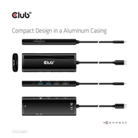 Club 3D Dokovací stanice USB-C 8v1, 1xDP, 1xHDMI, 1xUSB-C PD100W, 2xUSB, čtečka SD karet, šedá