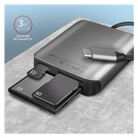 AXAGON CRE-S3C, USB-C 3.2 Gen 1 - SUPERSPEED čtečka karet, 3-slot & lun SD/microSD/CF, podpora UHS-II