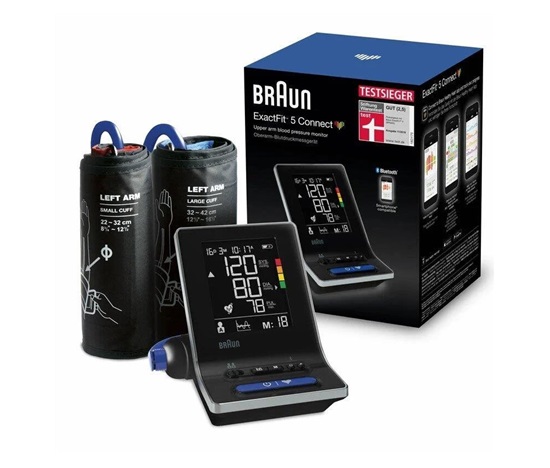 Braun ExactFit 5 CONNECT BUA6350 tlakoměr na paži, detekce arytmie, LCD displej, Bluetooth