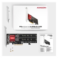AXAGON PCEM2-ND, PCIe x8 řadič - 2x M.2 NVMe M-key slot, RAID, podpora desek bez bifurkace, vč. LP