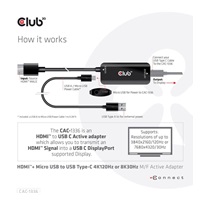 Club3D Adaptér HDMI + Micro USB na USB-C 4K120Hz/8K30Hz, Active Adapter M/F