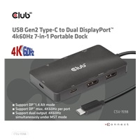 Club3D Dokovací stanice USB-C 7v1, 2xDP, 2xUSB-C, 2xUSB, 1xRJ45, černá