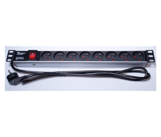 PremiumCord Panel napájecí 1U do 19" racku, 8x230V, 2m kabel, vypínač