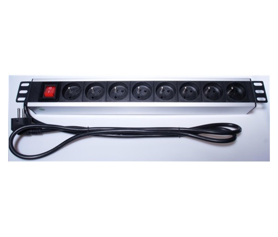 PremiumCord Panel napájecí do 19" racku 1.5U, 8x230V, 2m kabel, vypínač