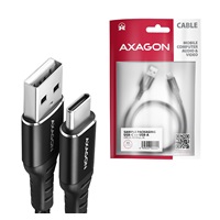 AXAGON BUCM-AM20AB, HQ kabel USB-C <-> USB-A, 2m, USB 2.0, 3A, ALU, oplet, černý