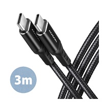 AXAGON BUCM-CM30AB, HQ kabel USB-C <-> USB-C, 3m, USB 2.0, PD 60W 3A, ALU, oplet, černý
