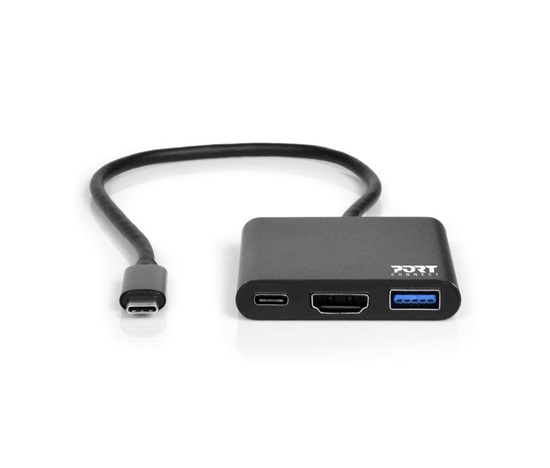 PORT HUB USB-C, HDMI 1X 4K + USB-A + USB-C, černá