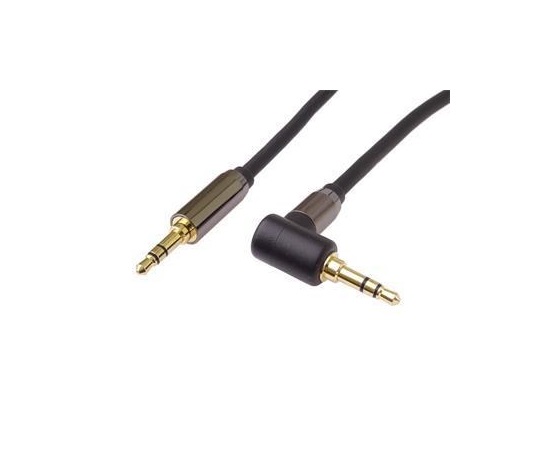 PremiumCord HQ stíněný kabel stereo Jack 3.5mm - Jack 3.5mm zahnutý 90°, 1,5m