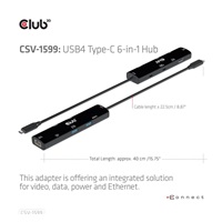 Club3D hub USB Gen3x2 Type-C (USB4), 6-in-1 s HDMI 8K60Hz/4K120Hz, 2xUSB, RJ45 a 2xUSB-C, 1xData, 1xPD - nabíjení 100W