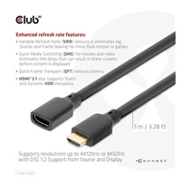 Club3D prodlužovací Ultra rychlý HDMI kabel, 4K120Hz, 8K60Hz, 48Gbps, M/F, 1m, 30 AWG