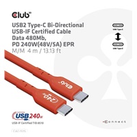 Club3D kabel USB-C, Oboustranný USB-IF Certifikovaný data kabel, PD 240W(48V/5A) EPR M/M 4m