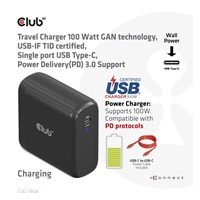 Club3D cestovní nabíječka 100W GAN technologie, USB-IF TID certified, USB Type-C, Power Delivery(PD) 3.0 Support