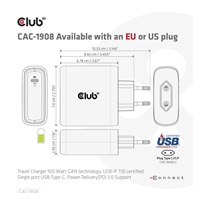 Club3D cestovní nabíječka 100W GAN technologie, USB-IF TID certified, USB Type-C, Power Delivery(PD) 3.0 Support