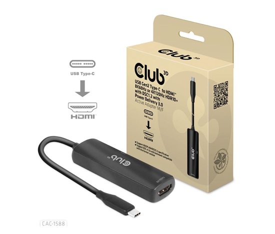 Club3D Adaptér USB-C na HDMI 8K60Hz/4K120Hz, Active Adapter M/F, PD 3.0, HDR10+ a DSC 1.2