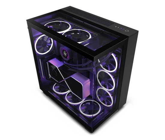 NZXT skříň H9 Elite dvoukomorová ATX / 3xRGB 120 mm / 1x 120mm fan / prosklená / RGB&fan controler / černá