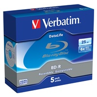 VERBATIM BD-R SL Datalife (5-pack)Blu-Ray/Spindle/6x/25GB WHITE BLUE SURFACE