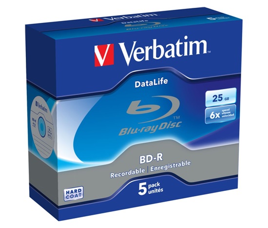 VERBATIM BD-R SL Datalife (5-pack)Blu-Ray/Spindle/6x/25GB WHITE BLUE SURFACE
