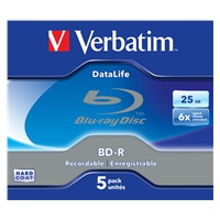 VERBATIM BD-R SL Datalife (5-pack)Blu-Ray/Spindle/6x/25GB WHITE BLUE SURFACE