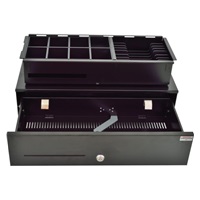 Virtuos pokladní zásuvka SK-500CB s kabelem, kov. pořadač 8/8, 9-24V, černá