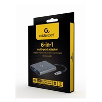 GEMBIRD CABLEXPERT USB-C 6-in-1 multi-port adapter (Hub3.1 + HDMI + VGA + PD + čtečka karet + stereo audio)